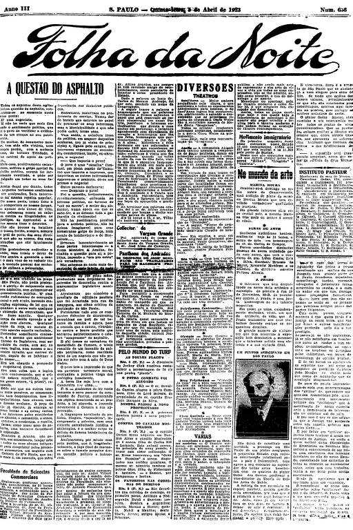 Primeira Página da Folha da Noite de 5 de abril de 1923