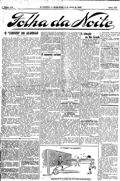 Primeira Página da Folha da Noite de 6 de abril de 1923