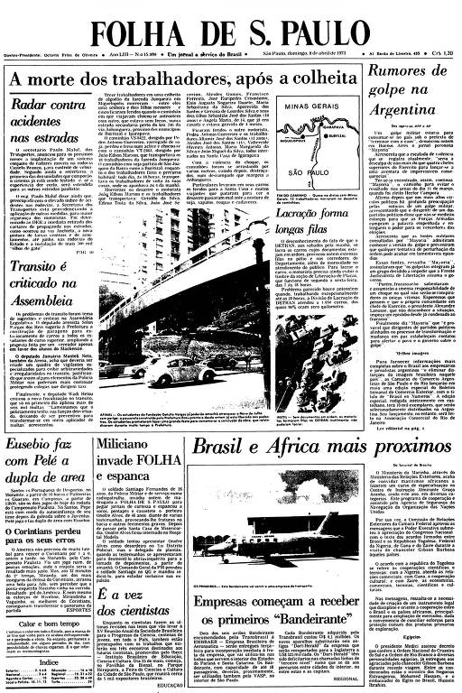 Primeira Página da Folha de 8 de abril de 1973 