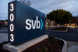 The Silicon Valley Bank headquarters seen from the street in Santa Clara