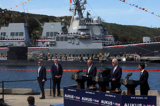 U.S. President Biden meets with Australian PM Albanese and British PM Sunak at Naval Base Point Loma in San Diego