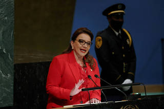 FILE PHOTO: Honduras President Iris Xiomara Castro Sarmiento addresses the 77th Session of the United Nations General Assembly at U.N. headquarters in New York