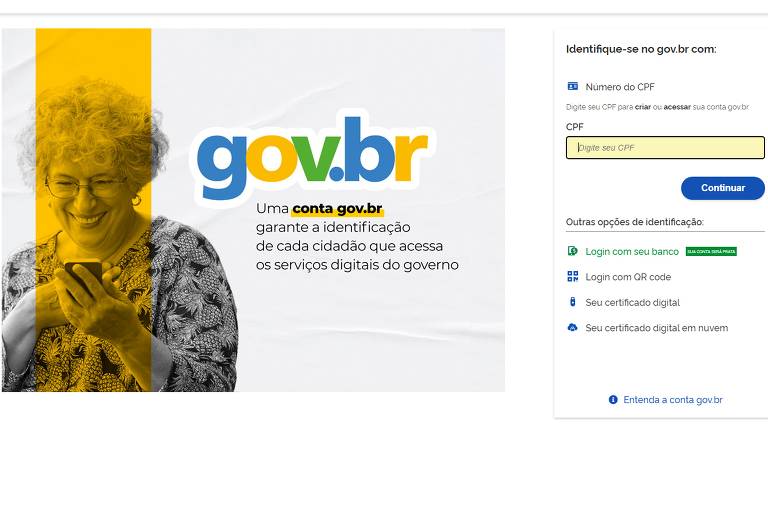 Tela inicial do portal Gov.br