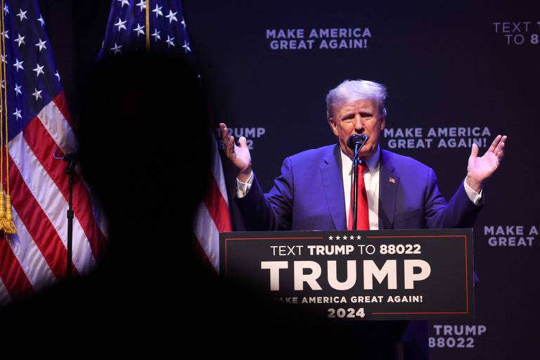 O ex-presidente Donald Trump durante evento em Iowa, nos EUA