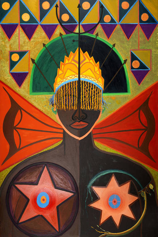 Abdias Nascimento, Oxum em Êxtase. Búfalo, EUA, 1975. Crédito: Museu de Arte Negra/Ipeafro Acrílica sobre tela, 153 x 102 cm