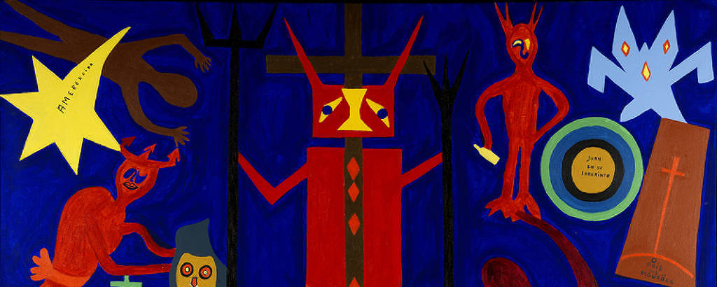 Abdias Nascimento, O Vale de Exu. Nova Iorque, EUA, 1969. Crédito: Museu de Arte Negra/Ipeafro Acrílico sobre tela, 80 x 127 cm