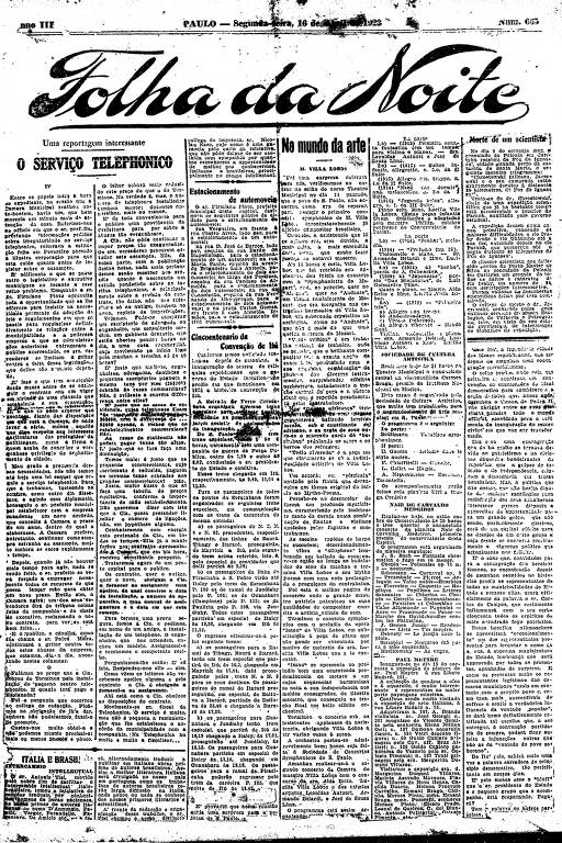 Primeira Página da Folha da Noite de 16 de abril de 1923