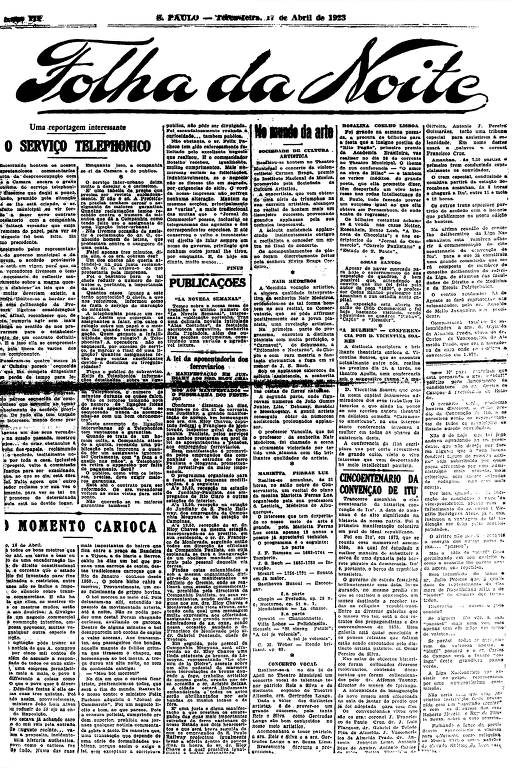 Primeira Página da Folha da Noite de 17 de abril de 1923