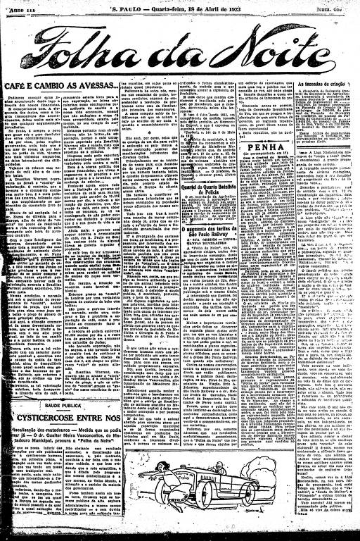 Primeira Página da Folha da Noite de 18 de abril de 1923