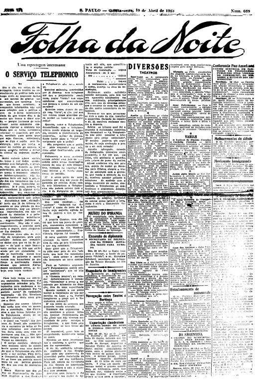 Primeira Página da Folha da Noite de 19 de abril de 1923