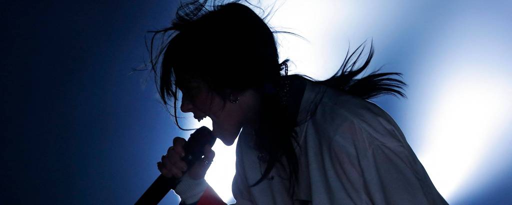 A cantora americana Billie Eilish durante show no Lollapalooza Chile deste ano, em Santiago, em 17 de março