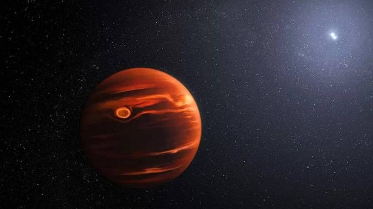 Ilustração do VHS 1256b: esse planeta leva cerca de 10 mil anos para dar a volta em torno de suas duas estrelas-mãe