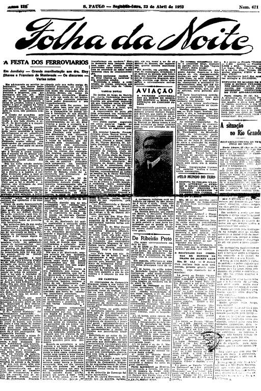 Primeira Página da Folha da Noite de 23 de abril de 1923