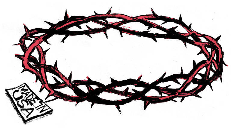 Coroa de espinhos de Cristo com uma etiqueta onde se diz "Made in USA".