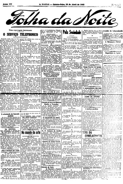 Primeira Página da Folha da Noite de 26 de abril de 1923