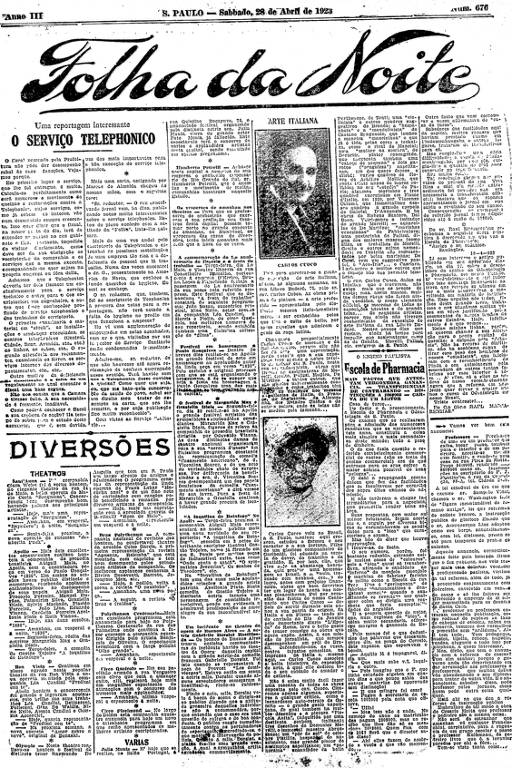 Primeira Página da Folha da Noite de 28 de abril de 1923