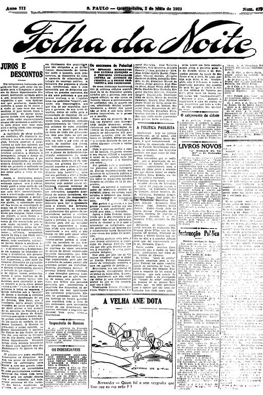 Primeira Página da Folha da Noite de 2 de maio de 1923