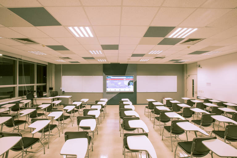 Sala de aula da Universidade Presbiteriana Mackenzie, no centro de São Paulo