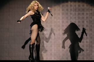 U.S. singer Madonna performs during her Sticky and Sweet tour at Wembley Stadium in London