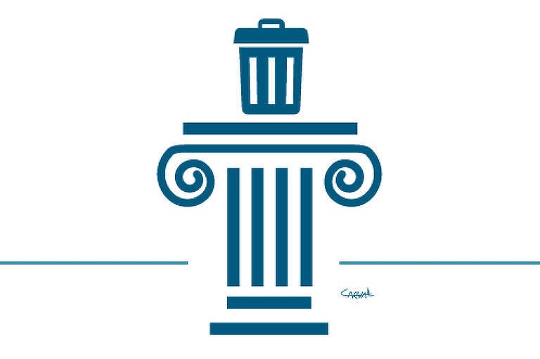 Ilustração vetorial mostra uma coluna estilo grega com um lixo apoiado em cima
