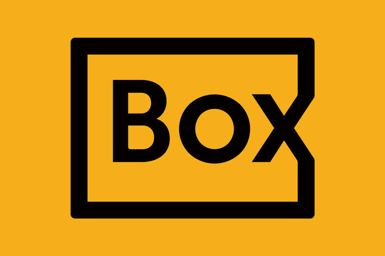 Um retângulo preto, dentro dele está escrito box, tambem na cor preto e fundindo com o retângulo. O fundo é amarelo