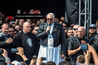 A handout image generated by AI showing Pope Francis in a black leather jacket. (Handout via The New York Times)