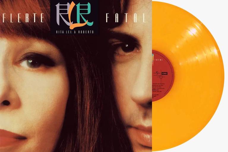 Capa da reedição do álbum 'Flerte Fatal', de Rita Lee e Roberto de Carvalho, em vinil laranja