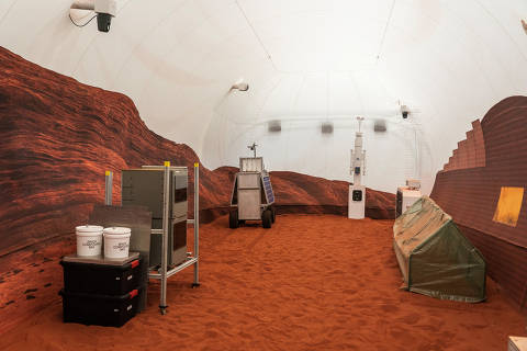 Instruments are seen inside the Mars landscape simulation area at Mars Dune Alpha, NASA's simulated Mars habitat, being used as preparations for sending humans to the Red Planet, at the agency's Johnson Space Center in Houston, Texas, U.S. April 11, 2023. REUTERS/Go Nakamura ORG XMIT: PPP-HOU136
