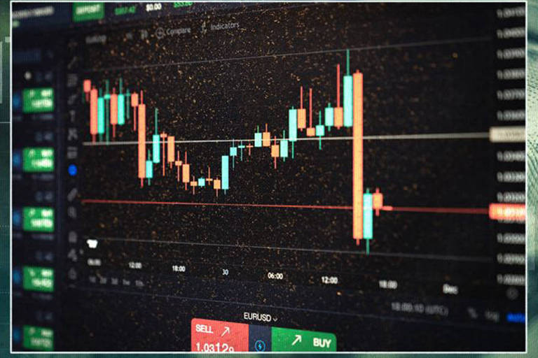 Foto mostra gráfico de barras em tela de computador, que faz parte de plataforma de trading