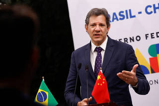 Brazil's Finance Minister Fernando Haddad speaks during a news conference, at the Brazilian Embassy in Beijing
