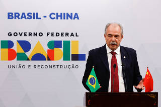 Aloizio Mercadante speaks during a news conference, at the Brazilian Embassy in Beijing
