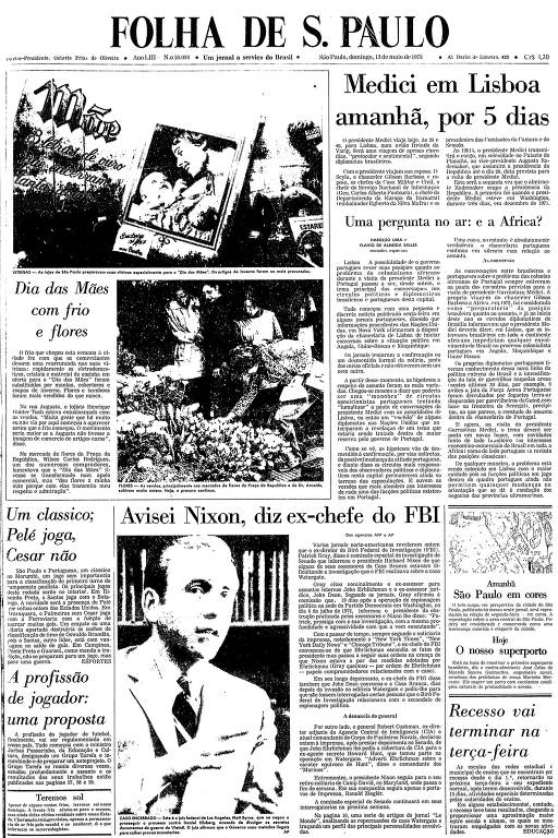 Primeira Página da Folha de 13 de maio de 1973
