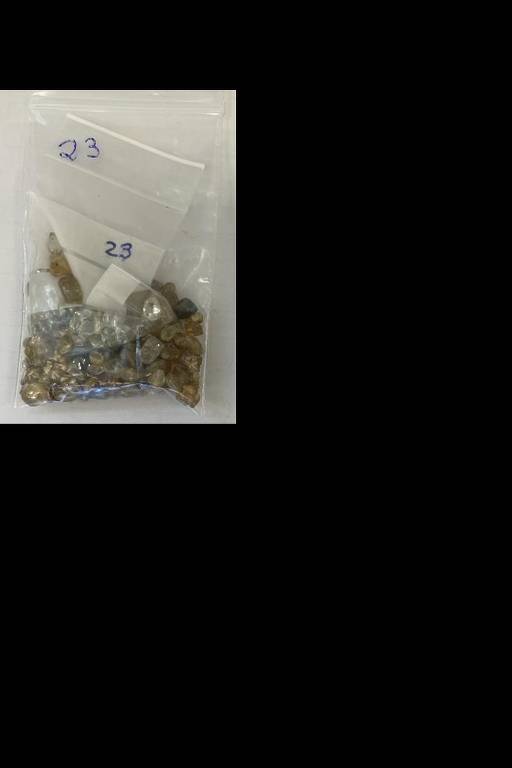 Dois pacotes de massa bruta de diamente estão disponíveis no lote 1, junto com correntes e um pingente de ouro; lance mínimo para as joias é de R$ 100 mil