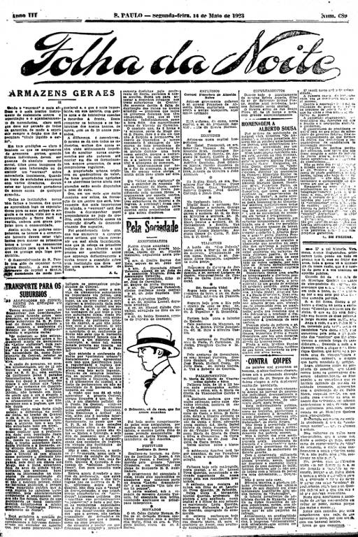 Primeira Página da Folha da Noite de 14 de maio de 1923