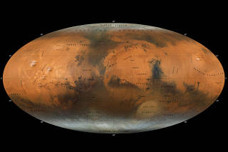 A new atlas of Mars, made by stitching together observations from the Emirates? Hope spacecraft. (Abdullah Al Ateqi, Dimitra Atri and Dattaraj B. Dhuri, Center for Space Science/N.Y.U.A.D. via The New York Times)