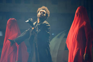The Weeknd performs during his After Hours til Dawn tour at SoFi Stadium in Inglewood, California