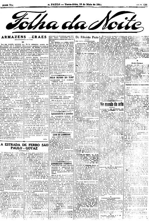 Primeira Página da Folha da Noite de 15 de maio de 1923