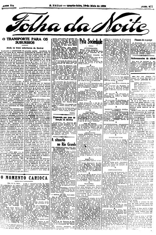 Primeira Página da Folha da Noite de 16 de maio de 1923