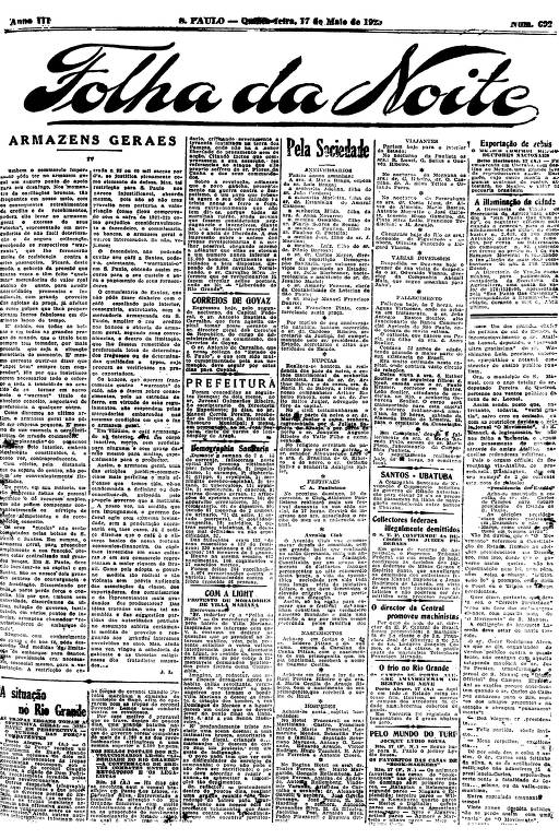 Primeira Página da Folha da Noite de 17 de maio de 1923