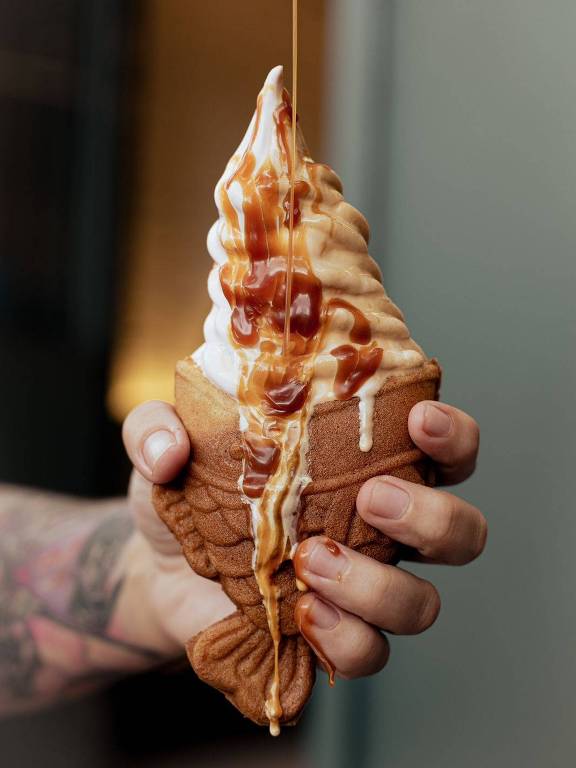 Sorvetes da Dumbo Ice Cream são servidos com taiyaki, doce japonês em formato de peixe