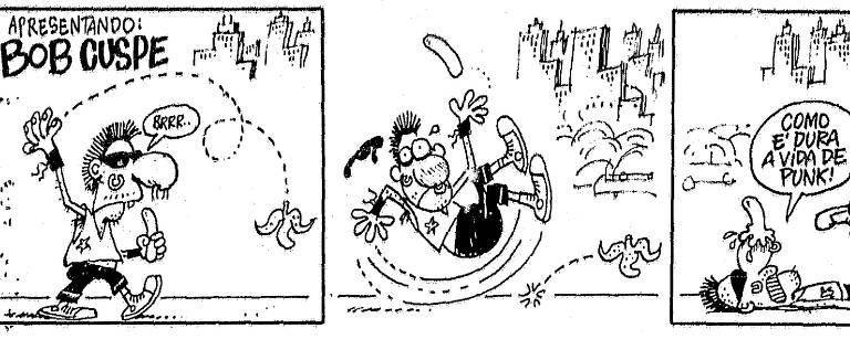A primeira tira de Bob Cuspe na Folha, publicada em 23 de abril de 1983