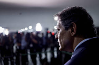 Brazil's Finance Minister Fernando Haddad speaks during a news conference after a meeting on a government submission of a fiscal framework bill to the Congress, at the Planalto Palace in Brasilia