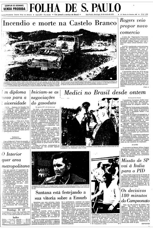 Primeira Página da Folha de 20 de maio de 1973