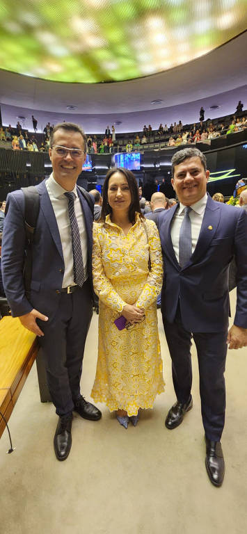 Os parlamentares ligados à Lava Jato na posse no Congresso, Deltan Dallagnol, Rosangela Moro e Sergio Moro na cerimônia de abertura do ano Legislativo