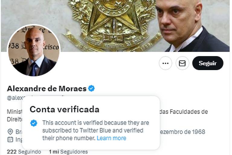 Hashtag - Twitter diz que Alexandre de Moraes é assinante do Twitter Blue