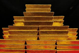 A pile of gold bars is seen in this picture illustration taken at the Czech National Bank in Prague