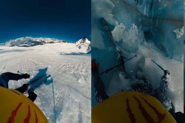 Esquiador filma própria queda em buraco de neve com mais de 15 metros de profundidade; veja vídeo