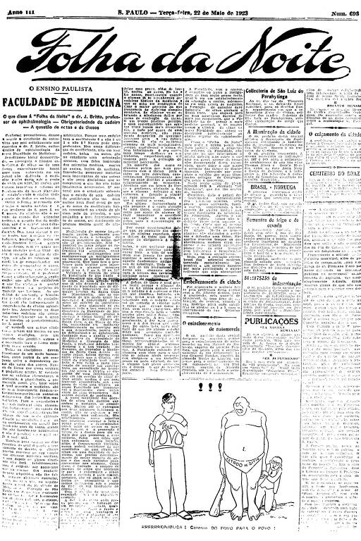 Primeira Página da Folha da Noite de 22 de maio de 1923