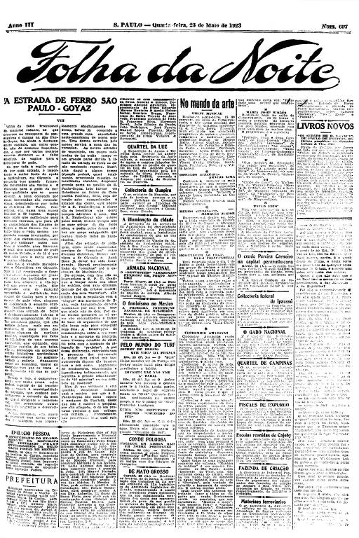 Primeira Página da Folha da Noite de 23 de maio de 1923