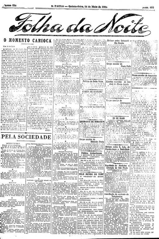 Primeira Página da Folha da Noite de 24 de maio de 1923